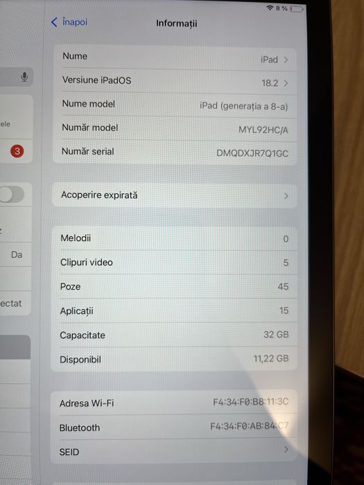 iPad Apple tableta generatia 8 wifi ca nou