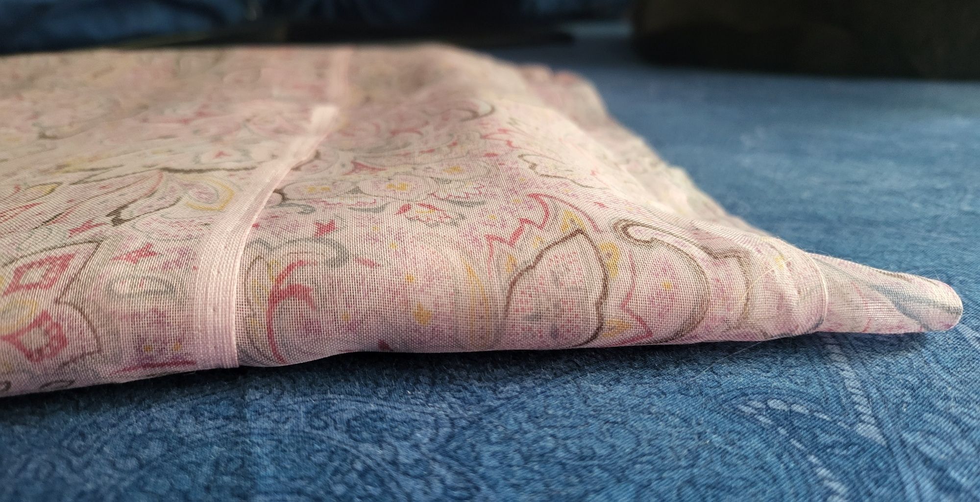 Ткань отрез шифон крепдешин нежно розовый с нежным рис 110×400 (4 м