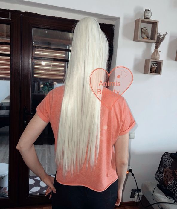 Coada par BLOND platinat deschis, 80 cm, 180 gr, extensii și cozi NOI