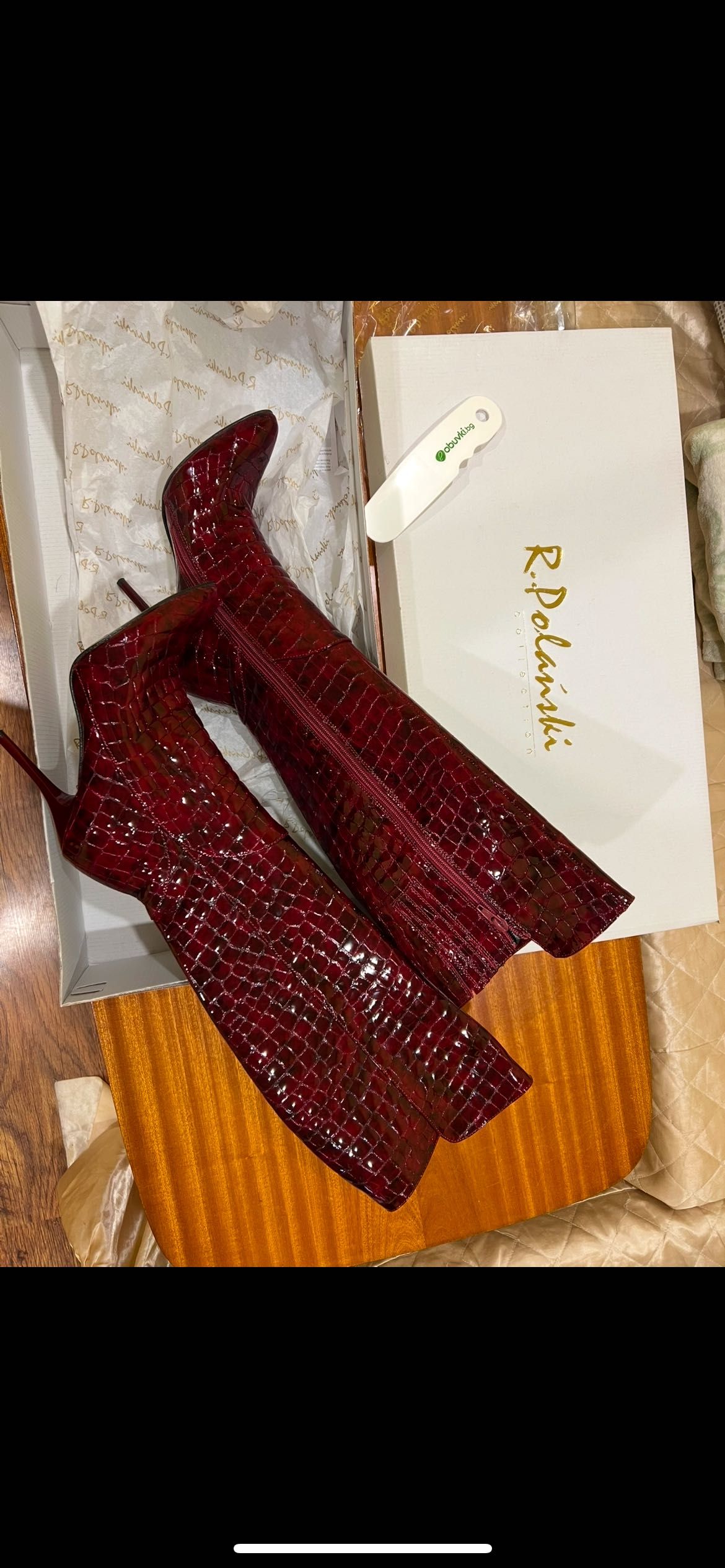 red snake print long boots
