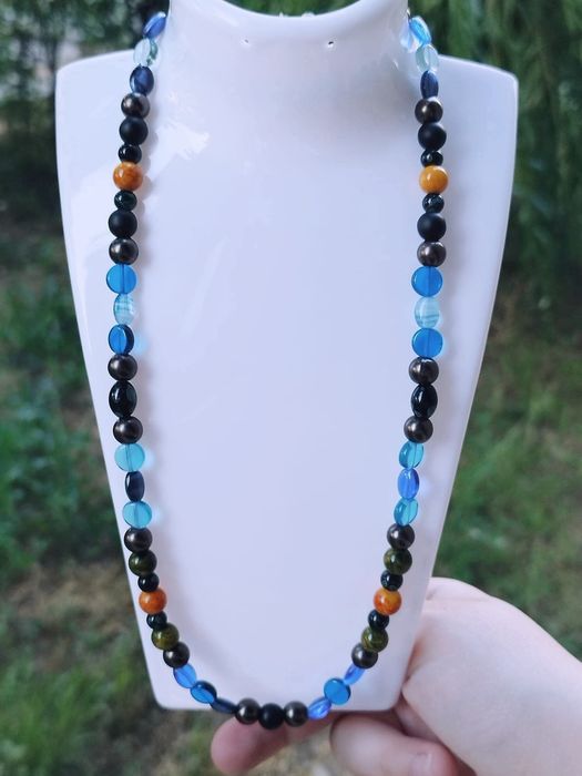 Colier/lant cu inchizatoare din argint de 925, cu margele sticla