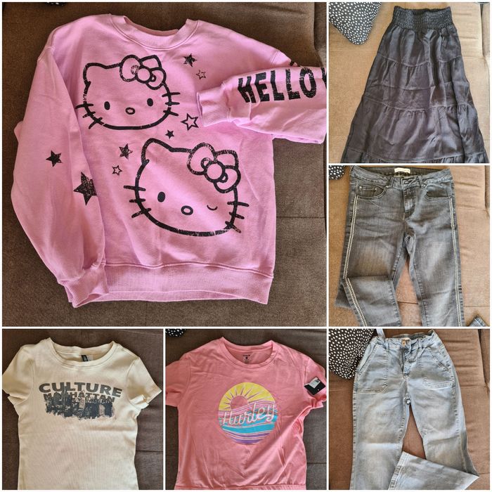 Голям лот (11 бр.) дрехи за момиче, блузи и панталони, 146-158 см,