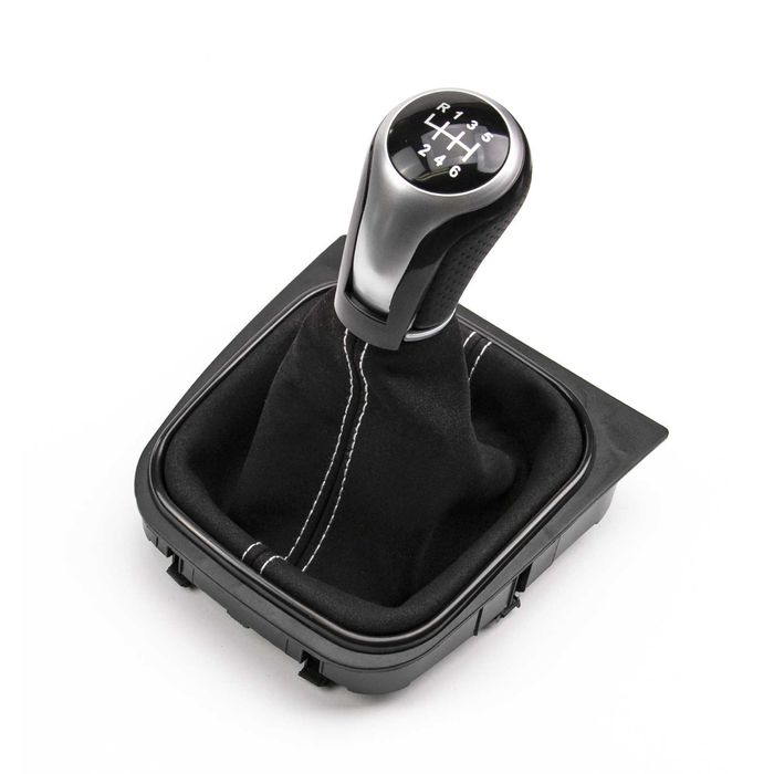 Сива топка за Скоростен Лост с маншон за VW Golf V VI Jetta Бял Шев