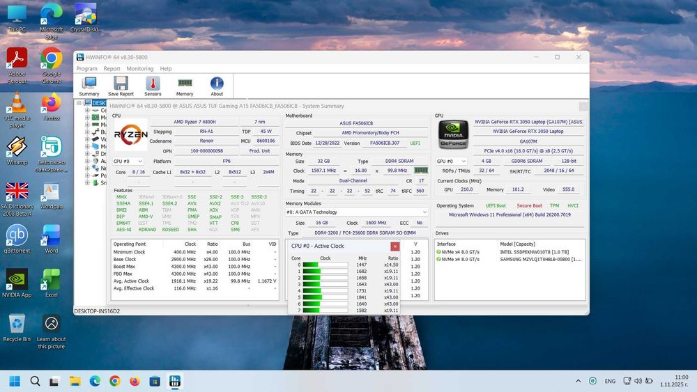 Продавам ASUS TUF Gaming A15-Ryzen 7/RTX 3050/32GB RAM/2TB - Като НОВ