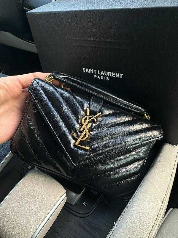 Geanta Saint Laurent College Mini, Noir Vernis, 18 cm