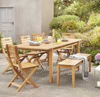 Vând setul de 2 mese cu scaune din lemn pentru terasa/gradina