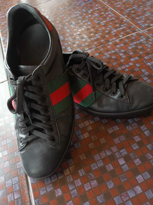 Gucci Ace Sneakers with Python Embossed Panel in Black Leather