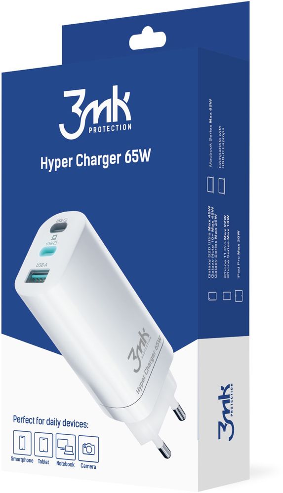 Зарядно устройство 3mk - Hyper GaN Charger, 65W, бяло