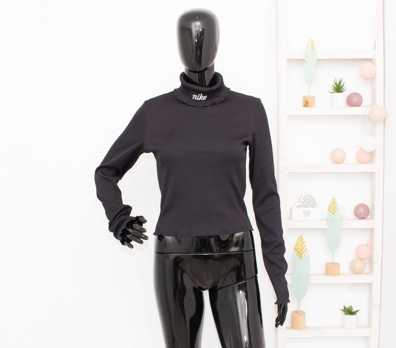 Nike оригинално дамско поло блуза рипсена материя черно S