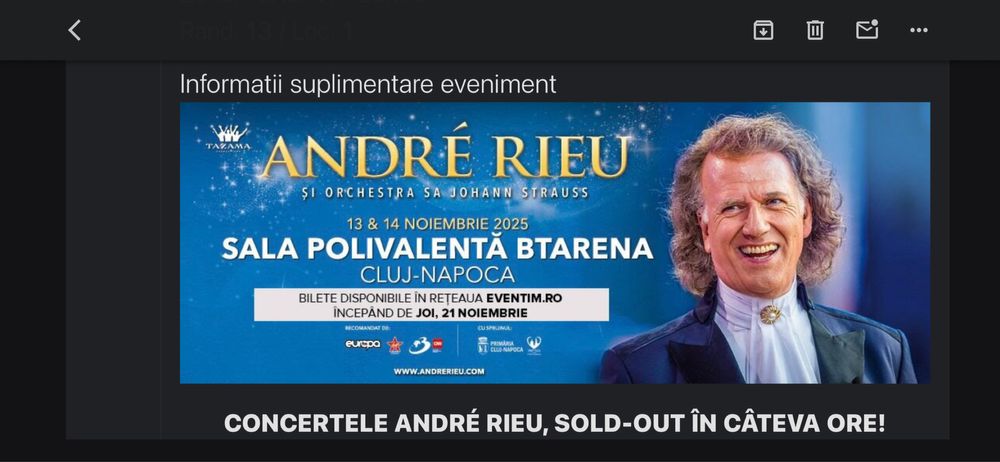 Bilete concert Andre Rieu - Cluj Napoca