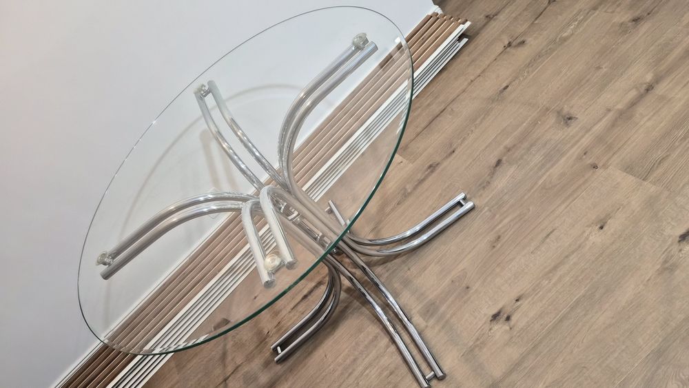 Masa de sticla cu picior  metalic