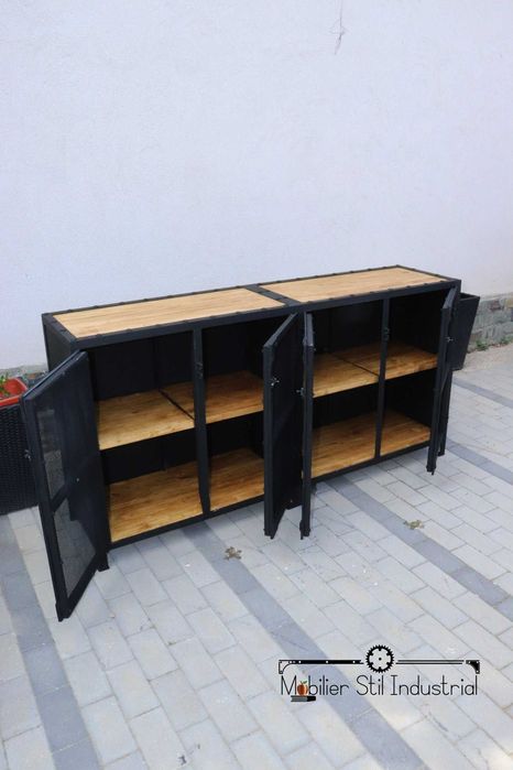 Comoda stil industrial otel brut si lemn natural realizate manual