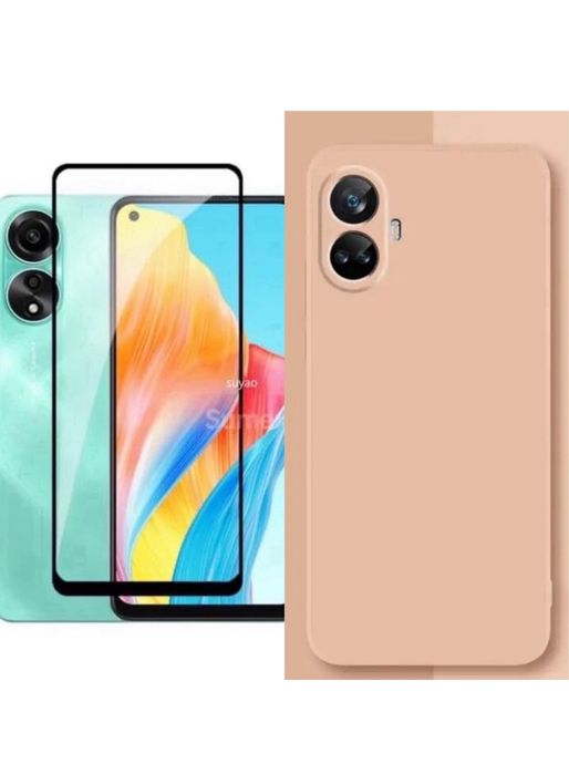 Husa Soft Liquid Catifea si Folie Sticla OPPO A38/A58/A78/A98/A79/A59