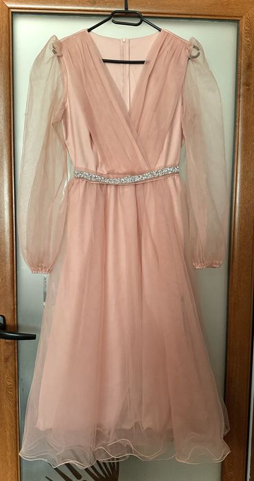 Rochie midi de ocazie, roz prafuit, 3XL(46)
