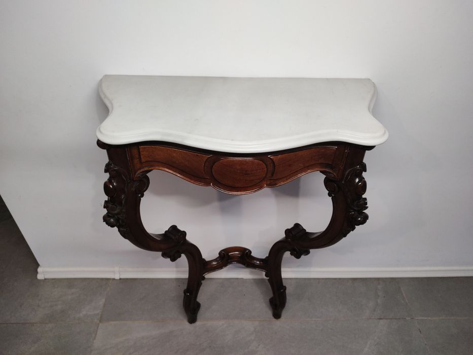 Consolă veche stil Victorian din lemn masiv cu blat din marmura