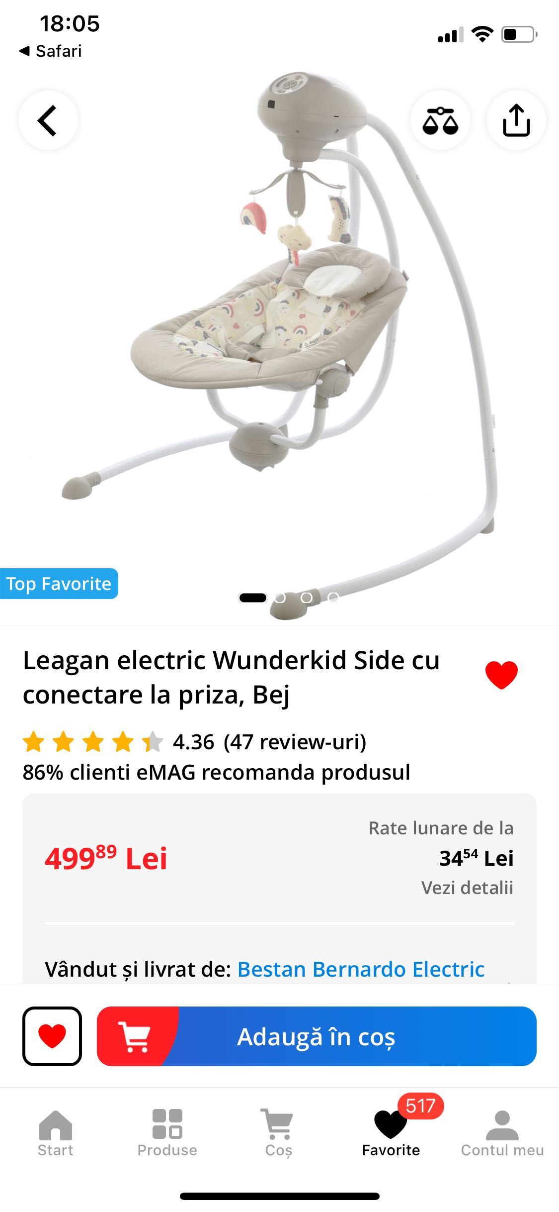 Leagan electric / Balansoar electric Wunderkid cu conectare la priza