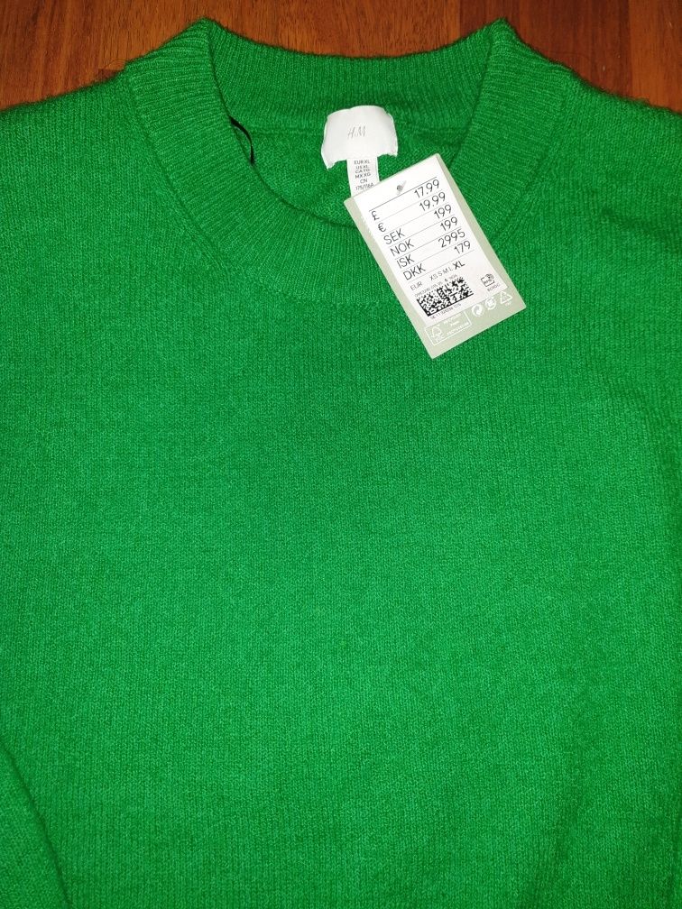 Vand pulover verde intens, fin, unisex mar xl, geaca Only,  Diesel