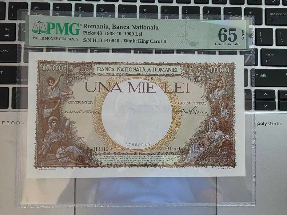 bancnota 1000 lei 1938 PMG 65 EPQ UNC