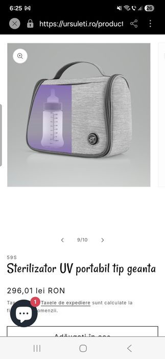 Vand sterilizator biberoane portabil UV - 100 Ron