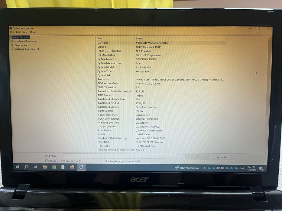 Acer Aspire Intel i5, 4GB RAM, 15,4”