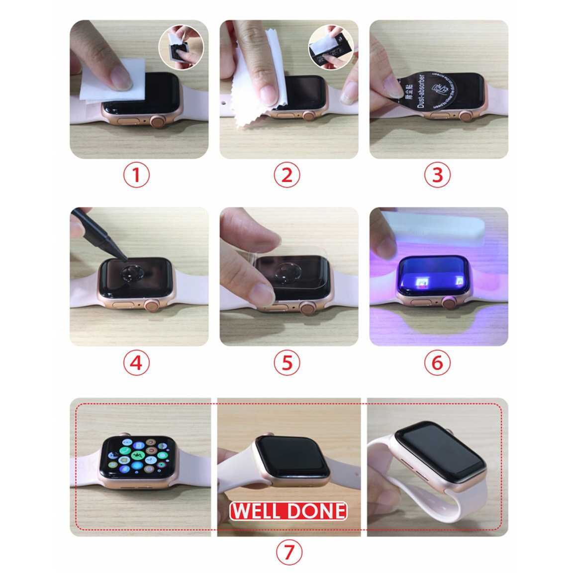UV стъклен протектор за Apple Watch 7/8/9/10/SE 38/40/41/42/44/45/46