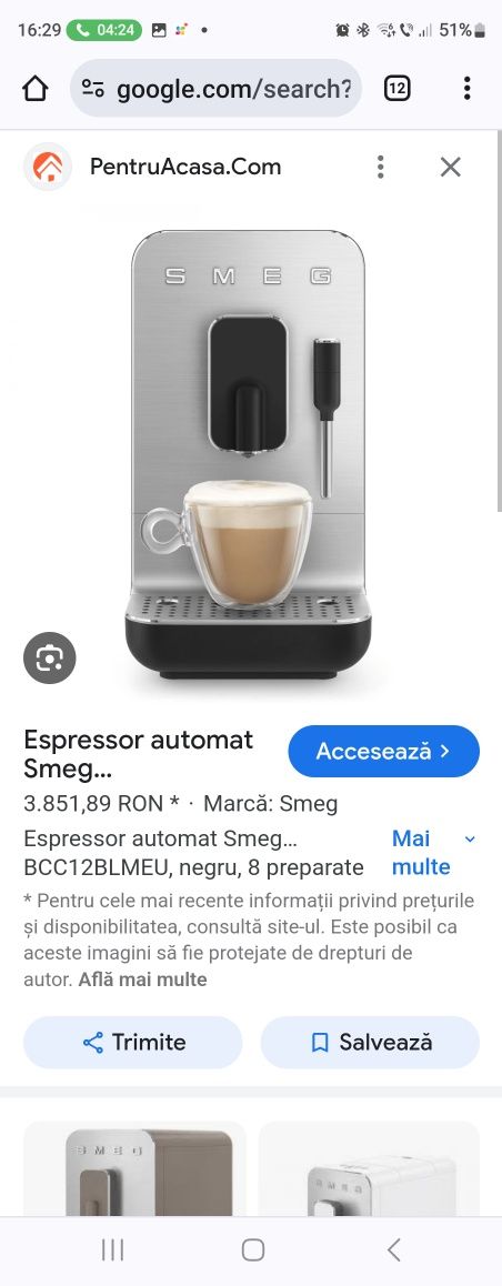 Espressor automat Smeg BCC12BLMEU, negru, 8 preparate, incomplet!