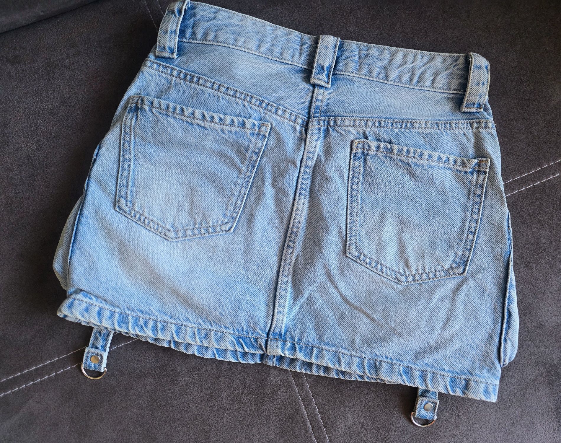 Bershka дамска къса дънкова пола кожен корсет бюстие
