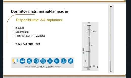 Lampadar Dormitor Led Mantra Vertical 7359 - 2 bucati, Dimabil Negru