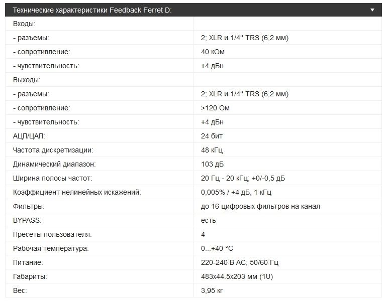 Подавитель обратной связи Feedback Ferret D PEAVEY