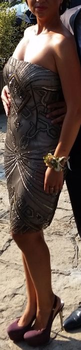 Rochie scurta eleganta gri dantela