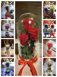 Trandafir conservat criogenat rosu in bol de sticla