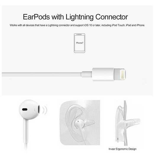 Стерео слушалки с микрофон за iPhone, Lightning жак, EarPods