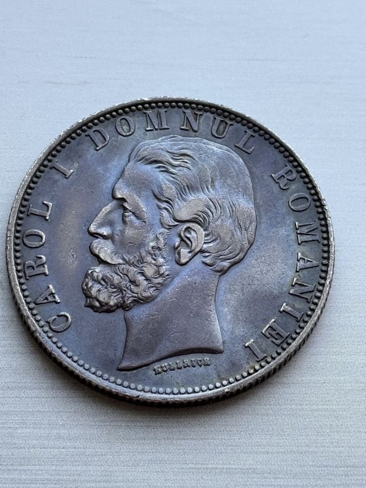 Moneda argint Romania Carol I Domnul 5 lei 1880