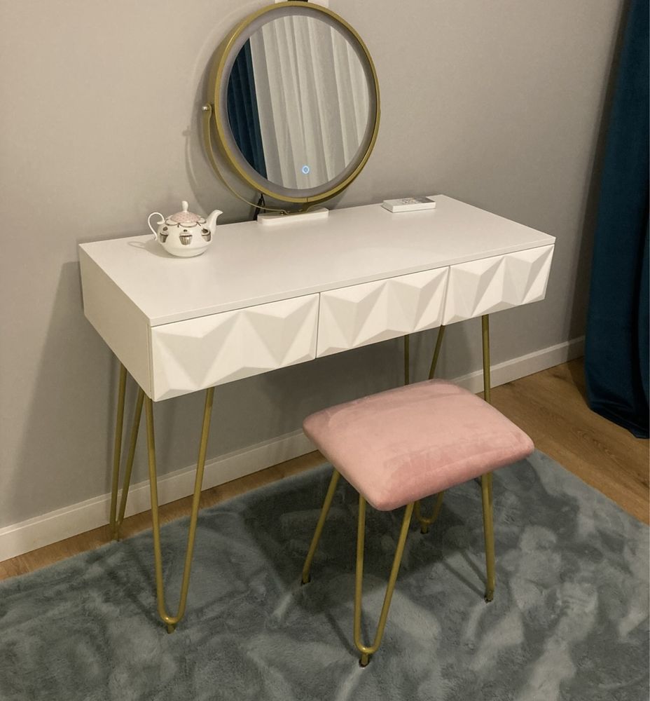 Set masa cosmetica cu oglinda led si scaun catifea, 100 cm