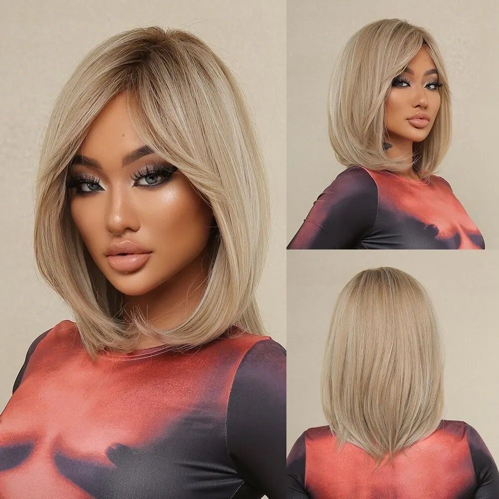 Peruca R204 Blonda Ombre Bob Breton suvite Gri platinata cenusie