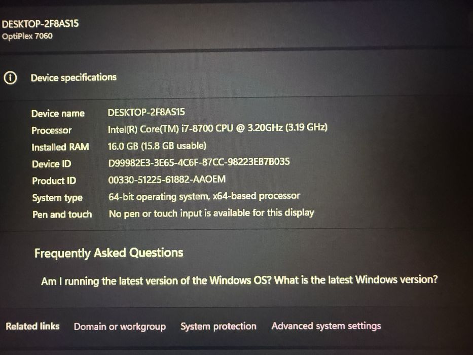 Dell optiplex 7060 mini, i7-8700