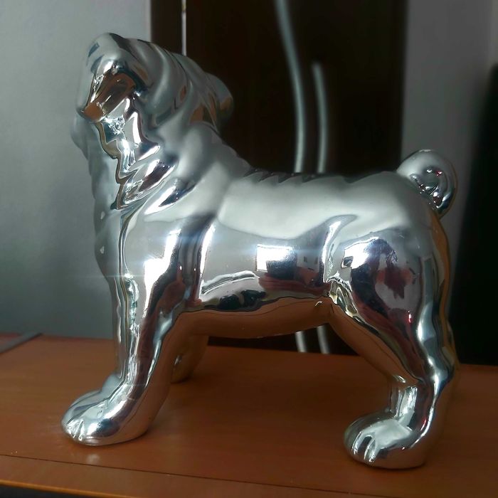 Statuetă decorativă câine Bulldog, efect oglindă cromat!