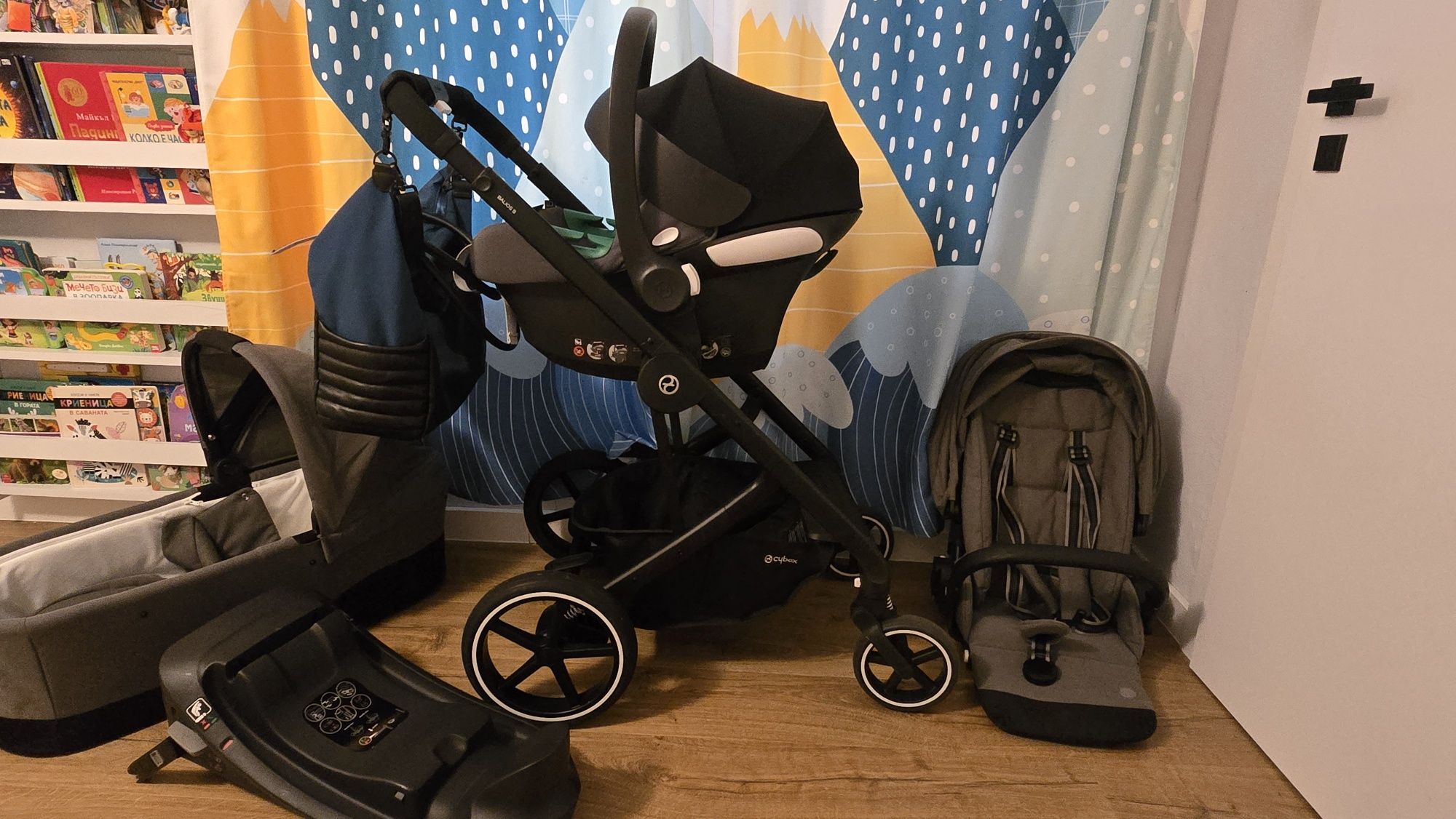 Cybex balios s lux 3в1 с isofix база за кола, адаптори за количка и но