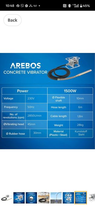 Вибратор за бетон електрически 1500w