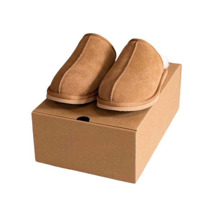 Papuci de Casa pentru Barbati din Piele Intoarsa Captuseala din Lana