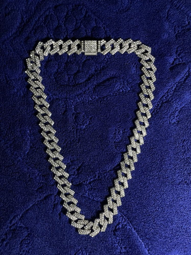 Lant cuban, ice, fully iced out, easy lock concept, 50 cm, 15 mm, nou