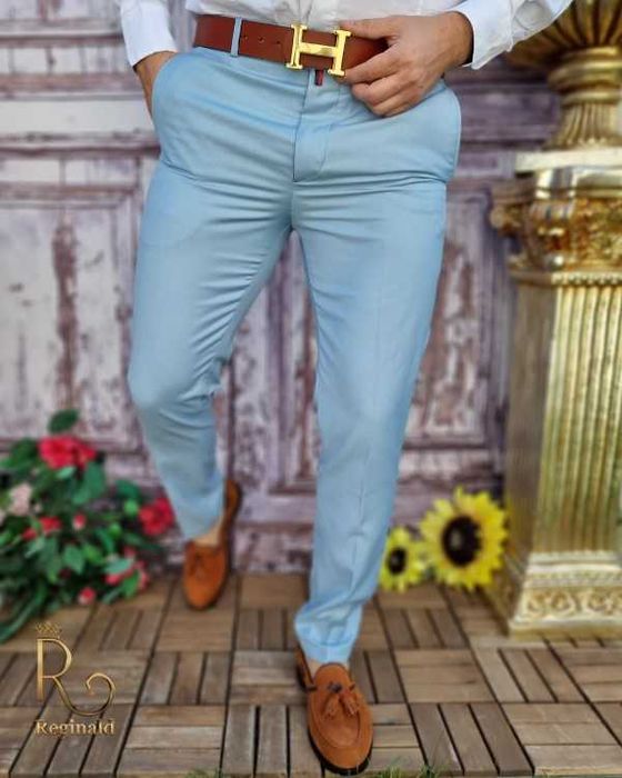 Pantaloni eleganți bărbați albastru deschis