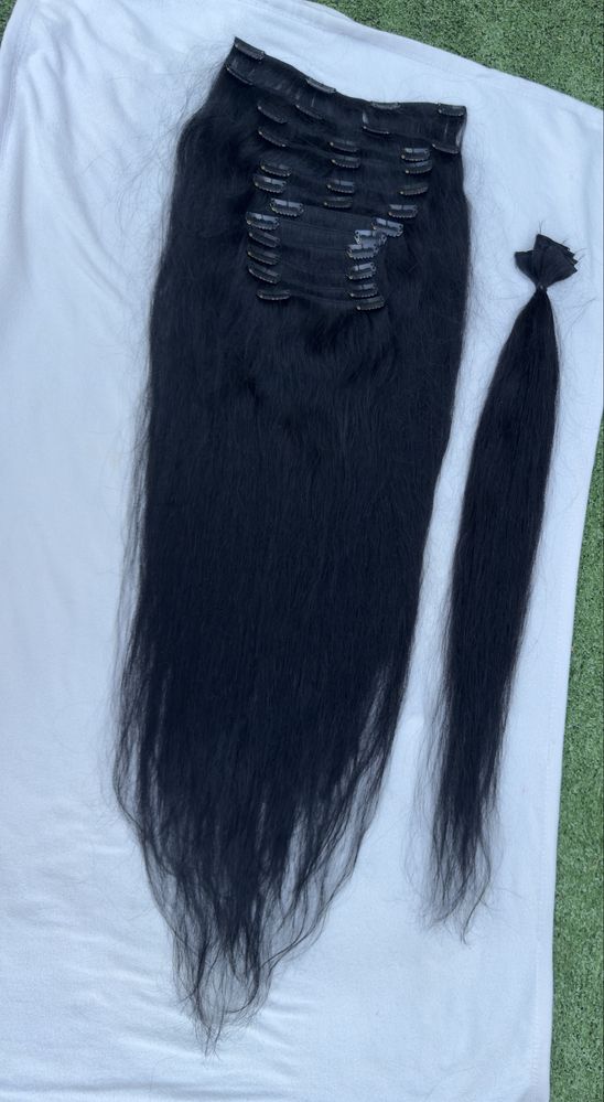 Extensii clip-on păr natural 100% – 80 cm – Negru intens
