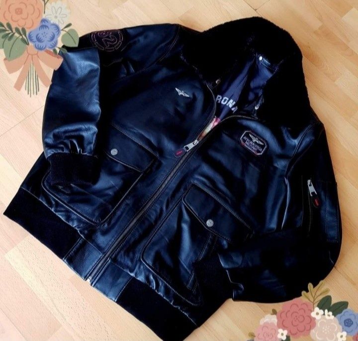 Geaca piele naturala 100% tip aviator,guler detasabil blanita naturala