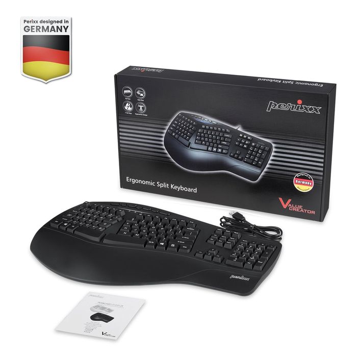Tastatură ergonomică cu fir Perixx Periiduo 605,