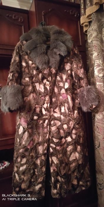 Шуба пальто кожа/каракуль,размер 54-56