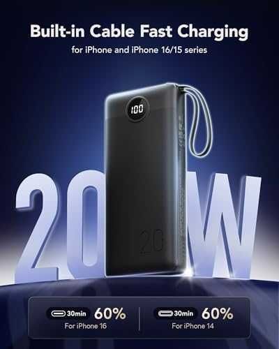 Новa Бърза Power Bank 20000mAh с 4 вградени кабела LCD дисплей Батерия