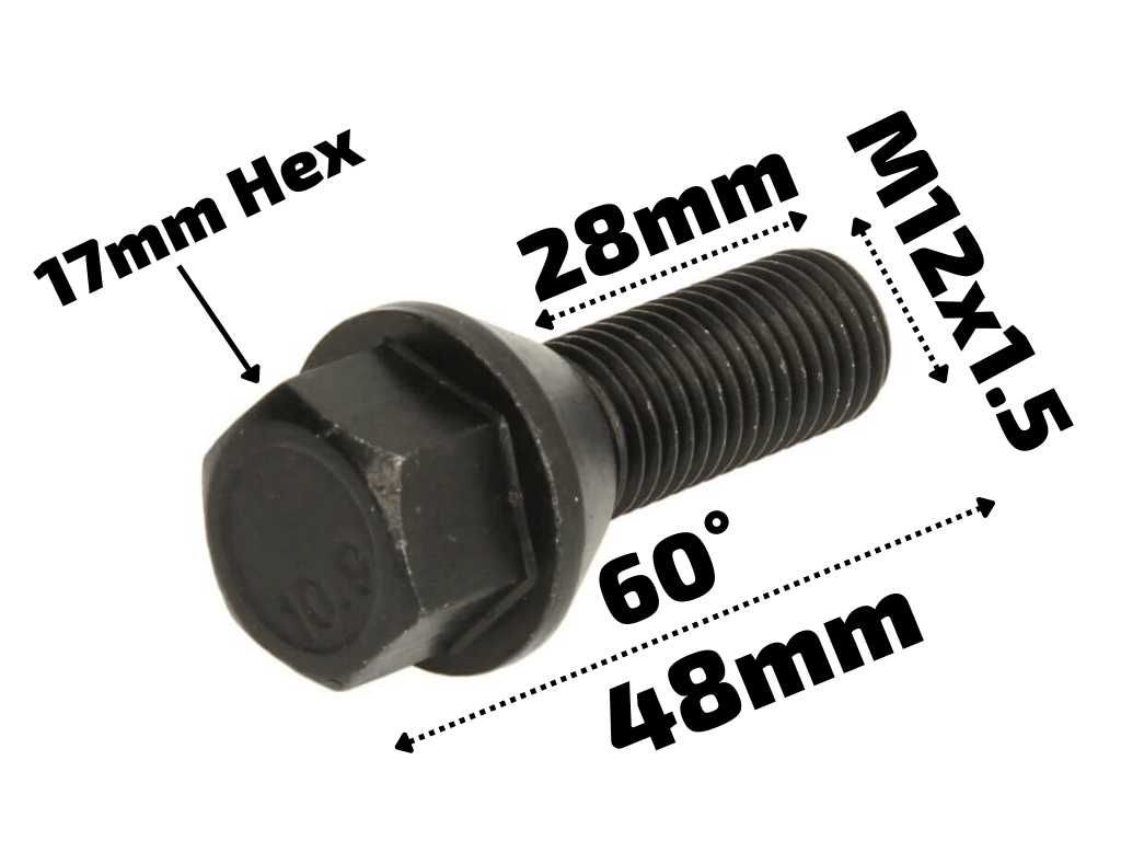 ЧЕРНИ БОЛТОВЕ ЗА ДЖАНТИ M12 / M14 - 28mm, 30, 35, 40, 45, 50, 55, 60