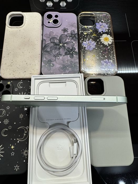 iPhone 15 Green 128 GB full box, huse, folie noua, 91% baterie