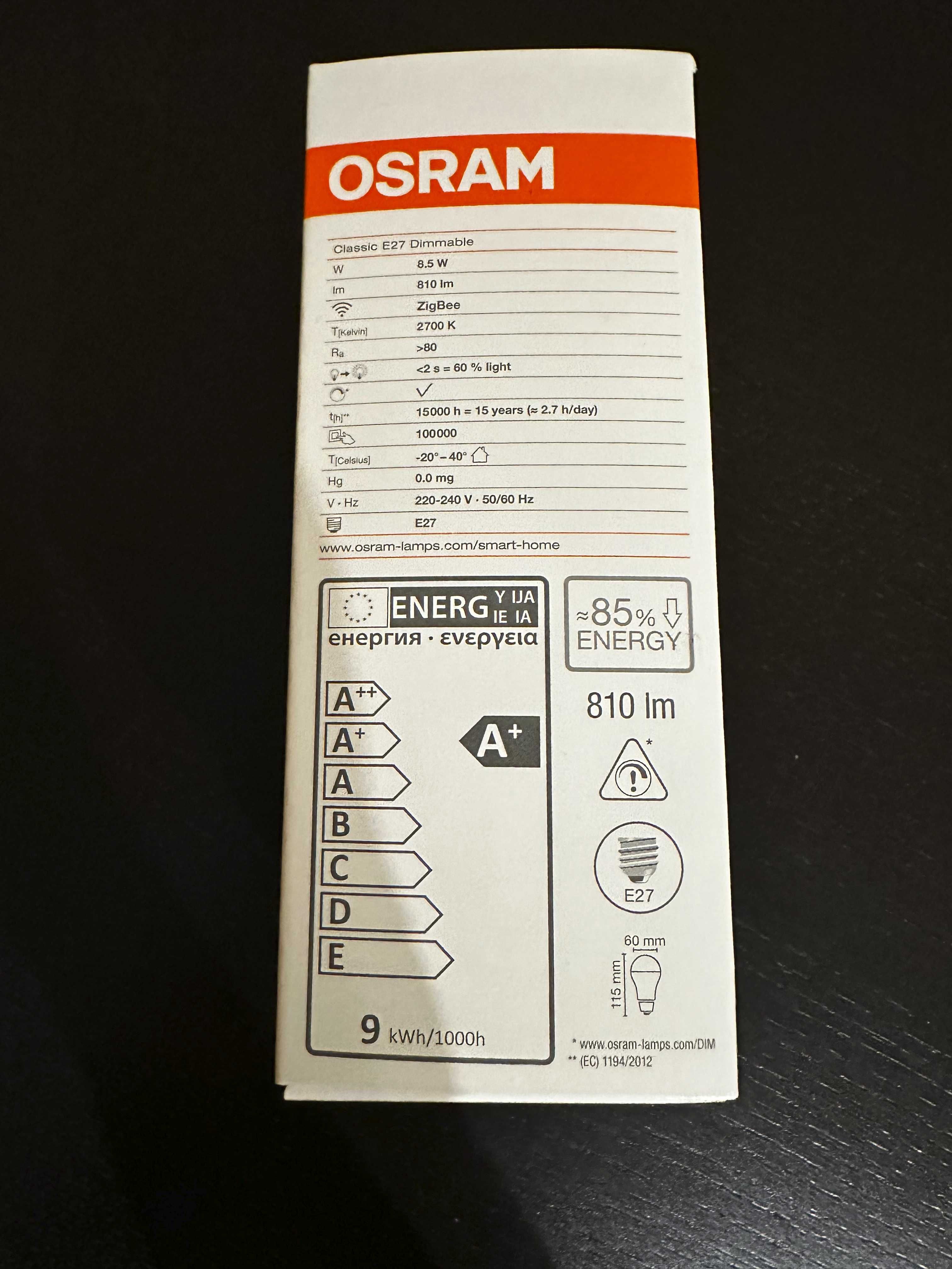 Osram SMART+ LED e27 крушка. Сертифицирана за ZigBee/Philips Hue.